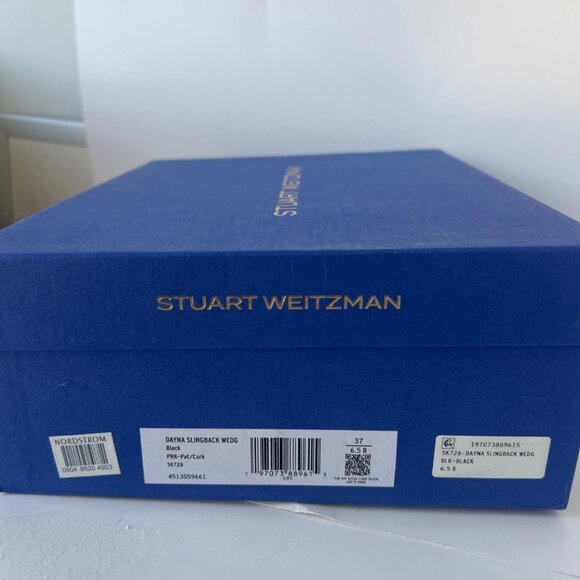 Stuart Weitzman Dayna Wedge Sandals Black Patent Leather Size 37 US6.5B - Picture 11 of 13